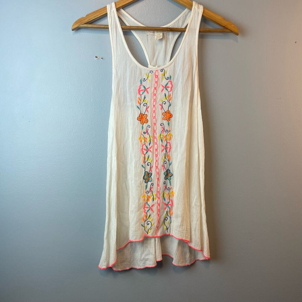 Shrinking Violet Embroidered Racerback  Flowy Tank Womens XS Boho Beach